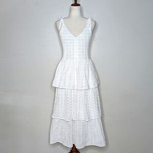 En Saison Croix White Cotton Eyelet Midi Summer Dress Size Large